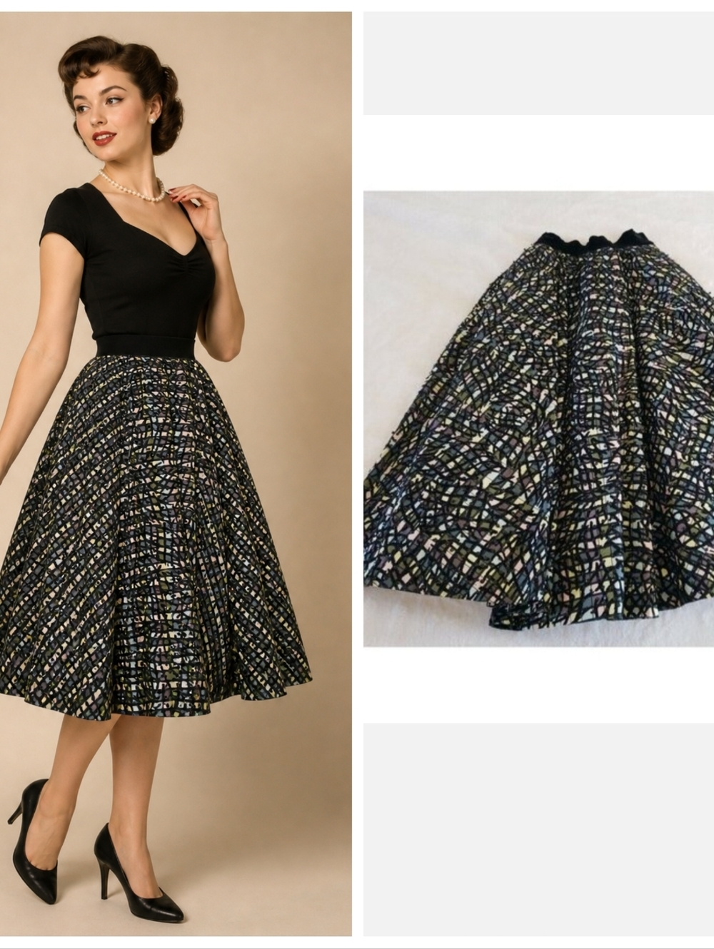 Vintage 50s Atomic Joe Davidson Originals Circle Skirt‎ MidCentury Flocked